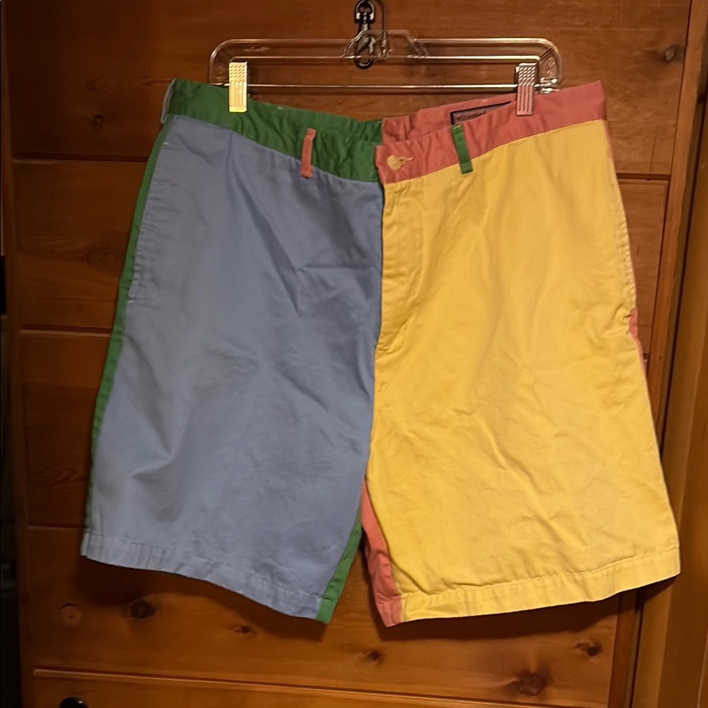 Vineyard Vines Colorblock Flat Front Shorts in Blue, Yellow, Green, Pink
